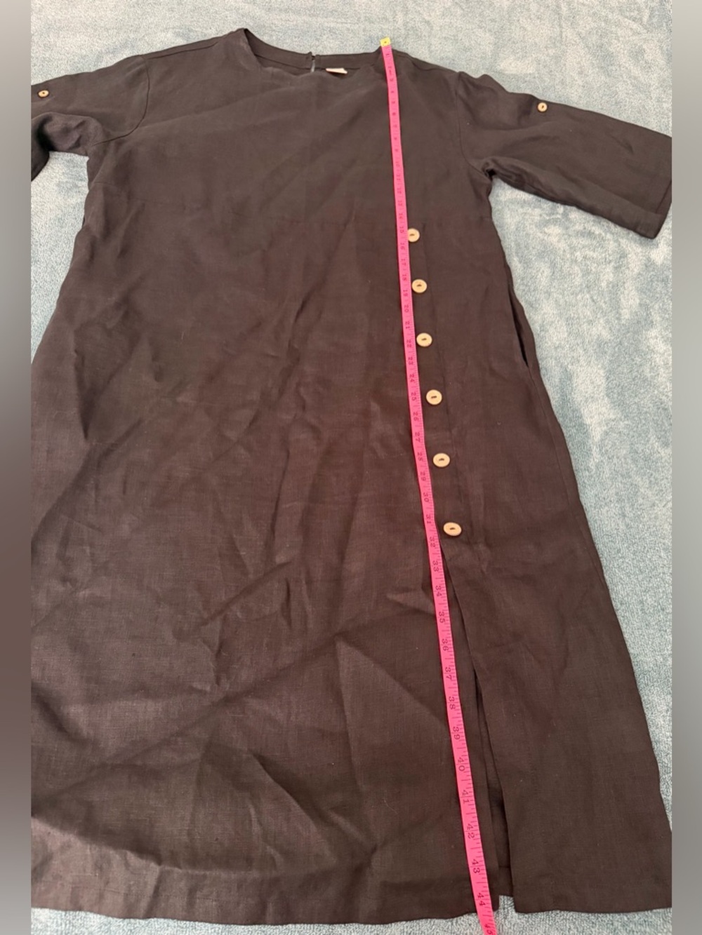 Lintico Women's 100% Linen Black Midi Dress Oversized Size M Lagenlook Pockets - Picture 4 of 8